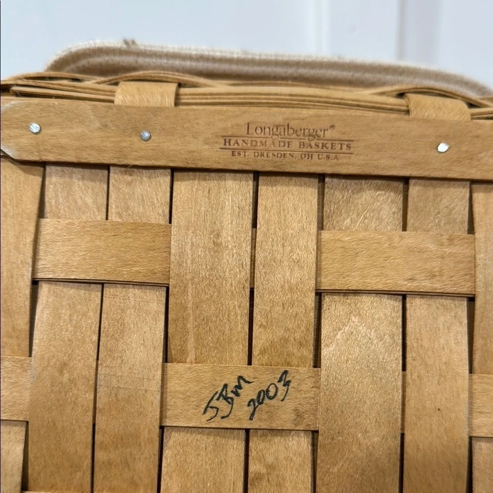 Vtg 2003 Longaberger Warm Brownie Basket & 2002 Handled Basket w/ Tan Liners